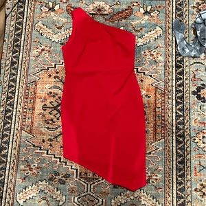 Red One Shoulder Dress.